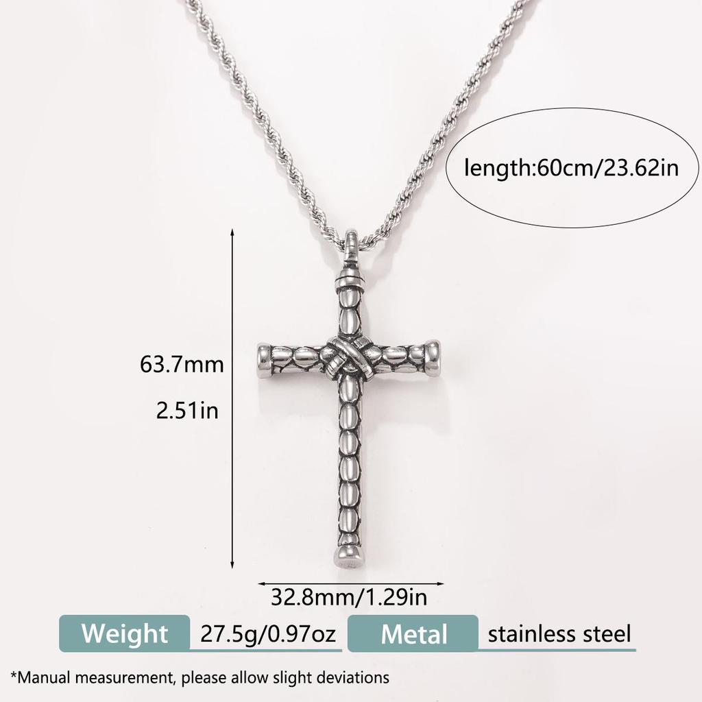 Men's Stainless Steel Cross Pendant Necklace - Bold Hip Hop Fashion Statement, European & American Style Sweater Chain