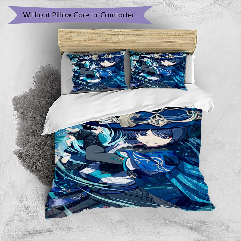 3pcs Genshin Impact Wanderer1 Design Cover Set - HD Printed Bedding with 1 Cover and 2 Pillowcases - Perfect for Home and Dorm Decor