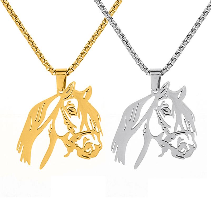 Sport Stainless Steel Hollow Horse Head Pendant Necklace For Men Women Equestrian Jewelry Accessories