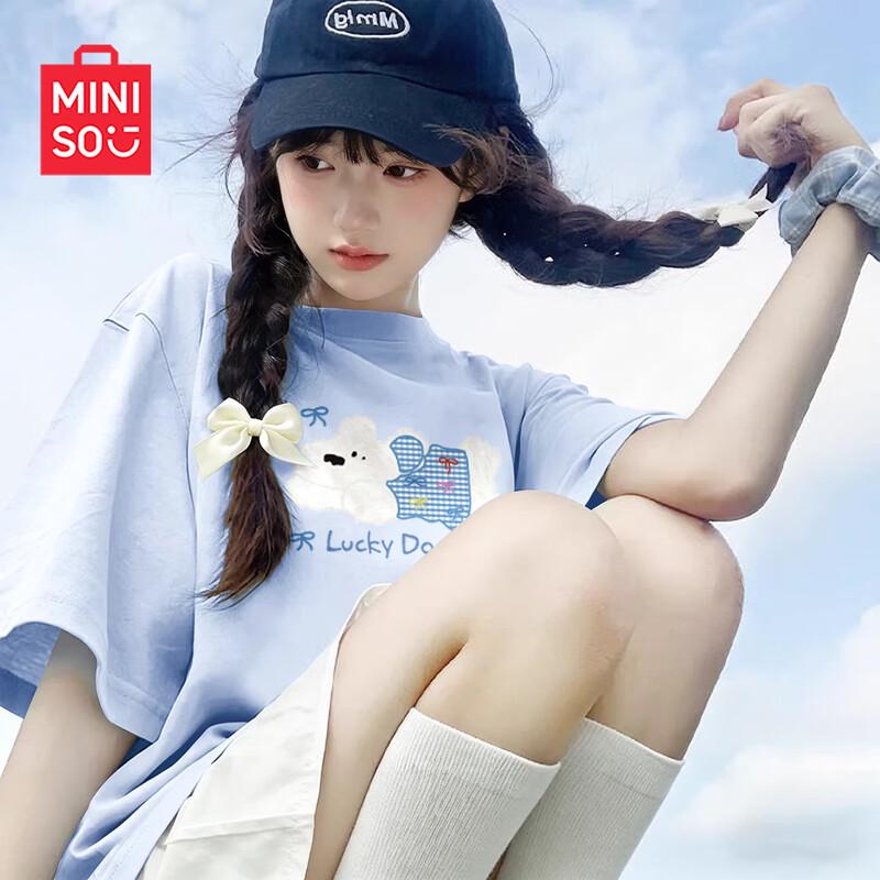 MINISO Women s Summer Pure Cotton Loose-Fit Puppy Graphic T-Shirt M