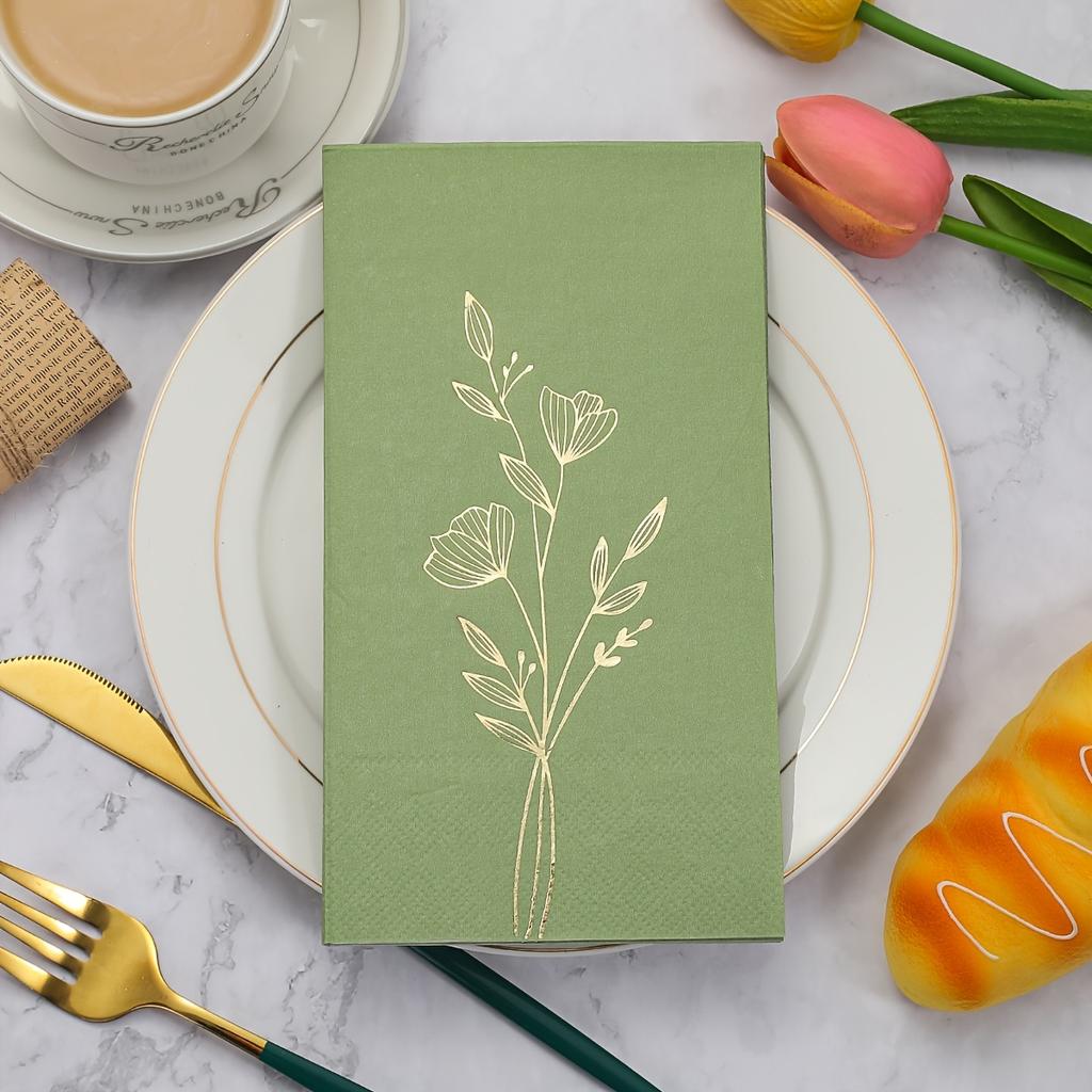 20 sztuk Zielone Liście Złota Folia Serwetki, Ślub Urodziny Impreza w Ogrodzie Dekoracyjne Serwetki do Restauracji, Kuchni, Kawiarni Wystrój.