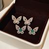 S Sterling Silver Needle Zircon Chalcedony Butterfly Stud Earrings Women's High-end Sense Light Luxury Fashion Personalized Earrings New Ear Jewelry