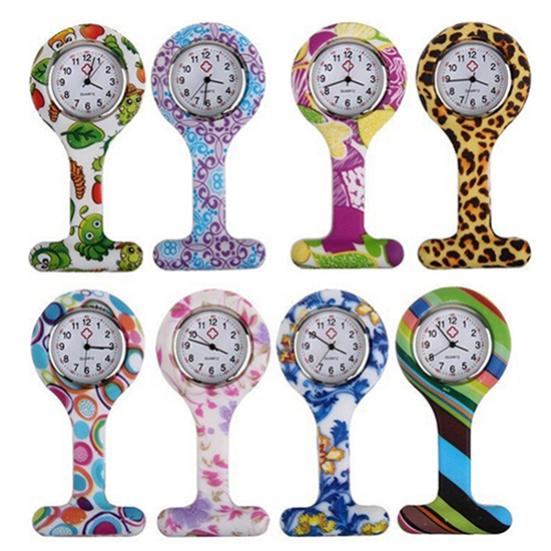 Fashion Patterned Silicone Nurses Brooch Tunic Fob Pocket Watch Stainless Dial