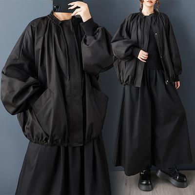 DIMANAF Plus Size Autumn Winter Women Coat Long Sleeve Jackets Casual Loose Outerwear Black Zipper Trench Coat