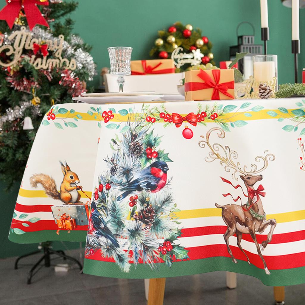 Christmas Round Tablecloth Christmas Decoration for Home 2024 Table Covers Xmas Ornament Navidad Natal New Year Table Decor 2025