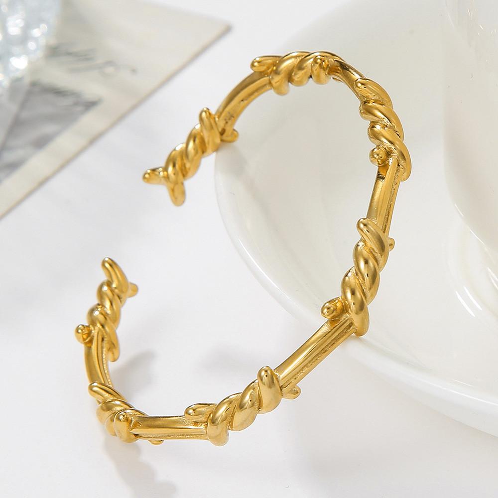 Geometric Stainless Steel Cuff Bracelet For Men And Women With Gold Plating Jewelry Gift For Autumn 2024