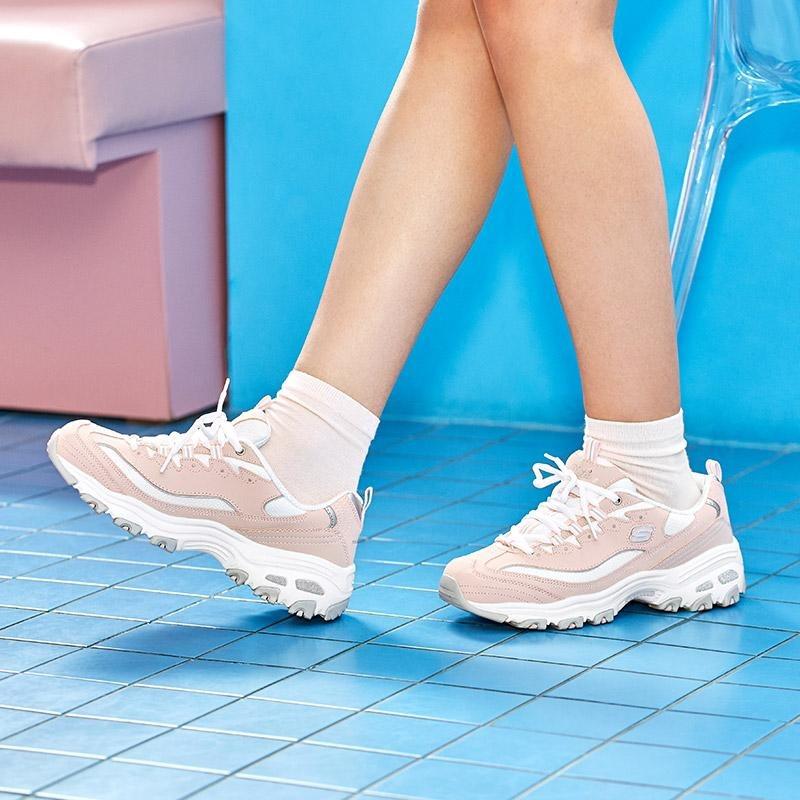 Skechers D'LITES 1.0 Women Light Platform Low Dad Shoes Pink White 11930-LPKW
