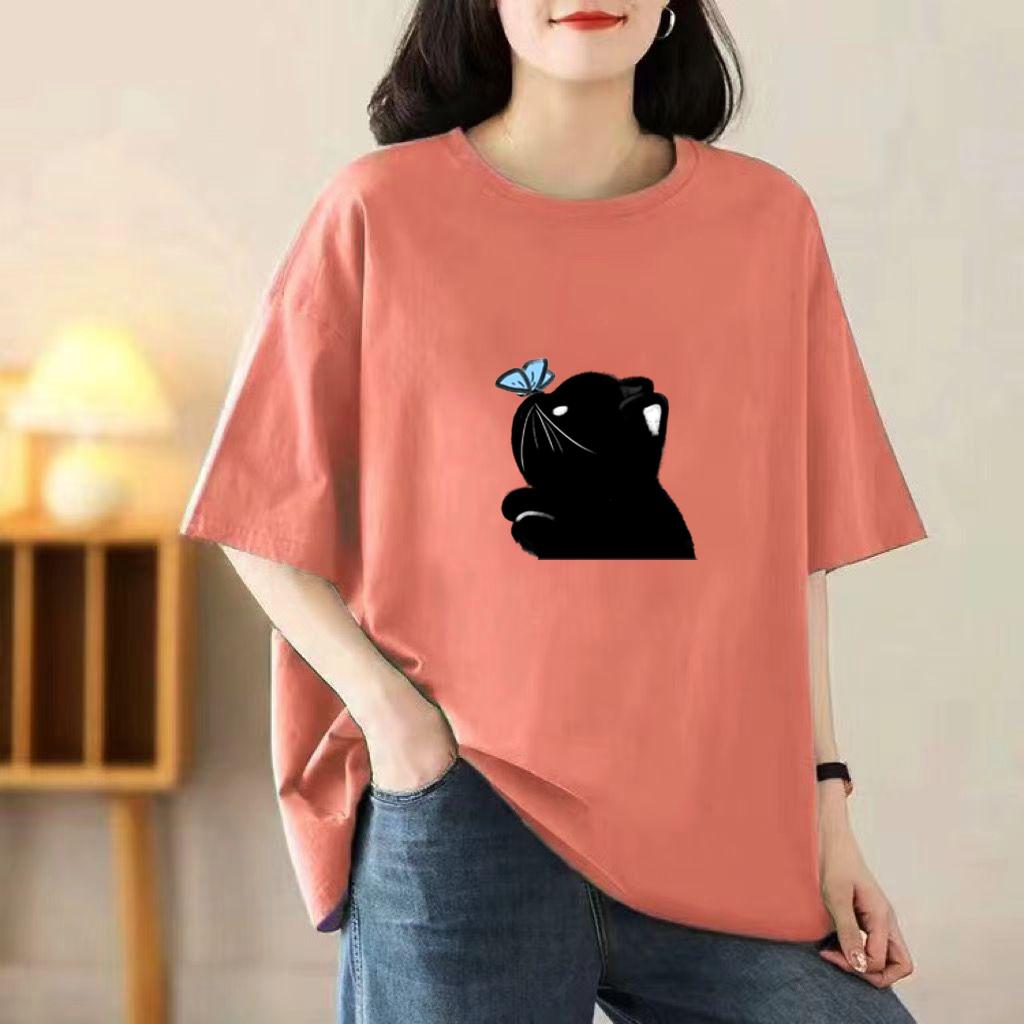 2024 New Women Cartoon Cute Tshirts Cotton Short Sleeve Print Tees O-Neck Kawaii Tops Casual