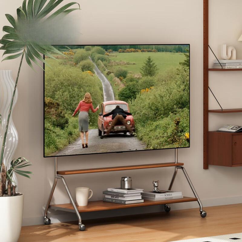 Solid Wood Mobile TV Floor Stand with Wheels