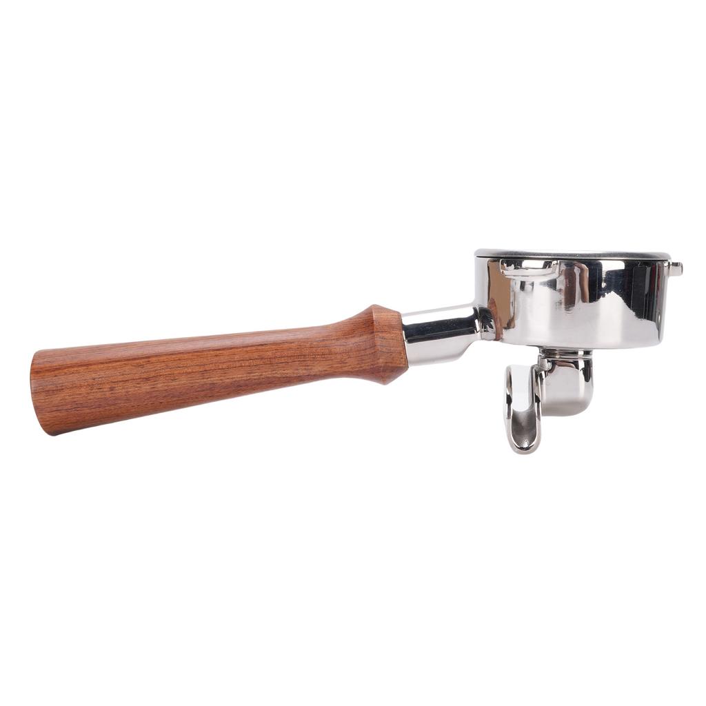 58mm Portafilter with Double Spout Stainless Steel Coffee Machine Portafilter with Wooden Handle for Replacement