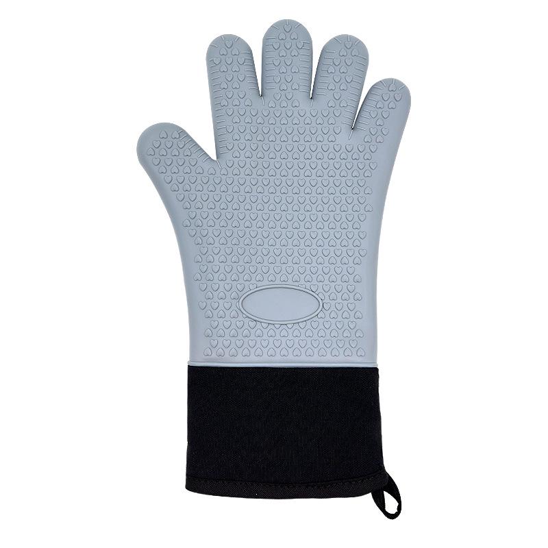Heart-Shaped Silicone Insulated Oven Mitts: Cotton-Padded, Heat-Resistant, Five-Finger Design for Cooking and Baking.