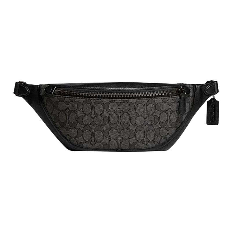 

COACH League 41 classic old flower print zipper external zipper bag cow leather accessories crossbody bag chest bag waist bag large size men s black чорний