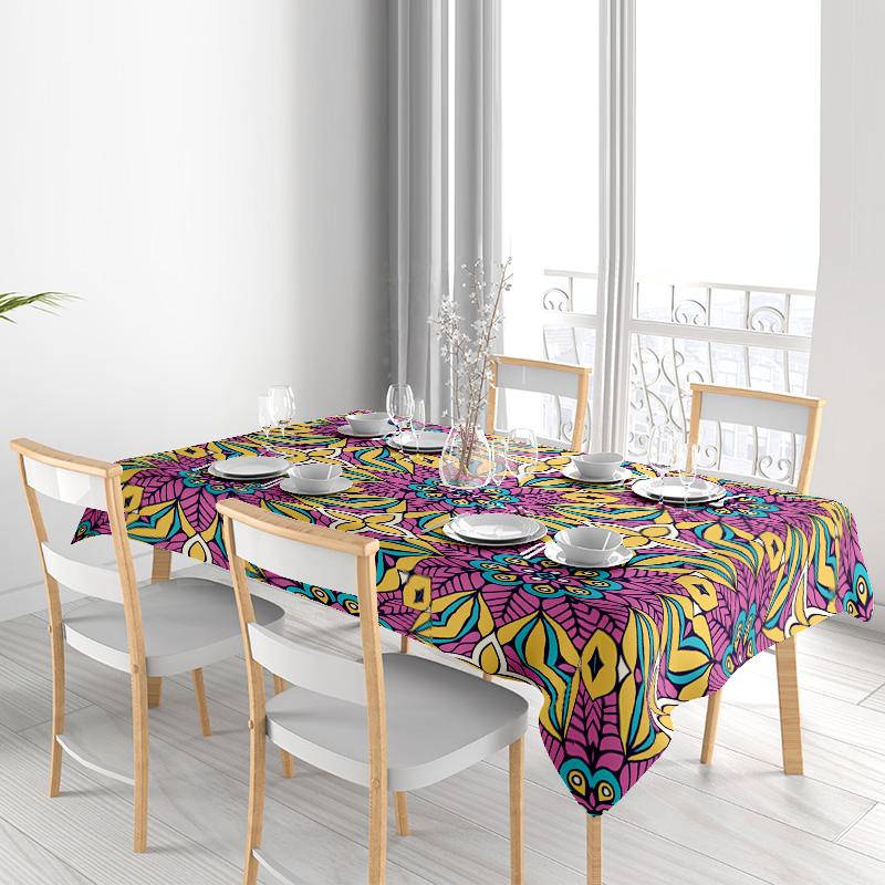 Colorful Mandala TableclothDecorative Floral Print Polyester Table Cover Unique Home Textile for Dining Room or Kitchen