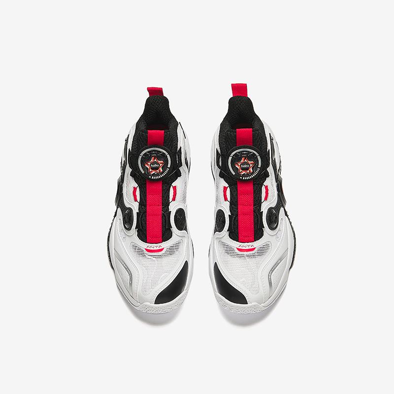 Anta Kids Asymmetrical 4.0 Comfortable Versatile Non-Slip Wear-Resistant Mid-Top Basketball Shoes Kids Basketball Shoes White Black 312431121-1