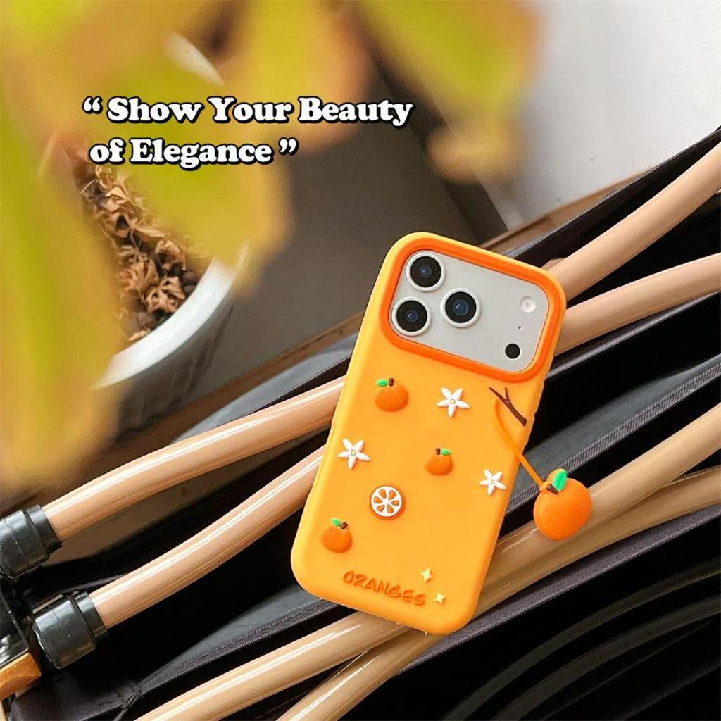 Creative Cartoon Orange Pendant Case for iPhone 14/15/16/17 Pro Max