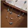 Long Blue Crystal Necklaces for Women, Layered Long Statement Necklace CZ Stone, Sweater Chain Jewelry