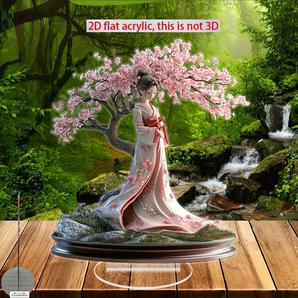Flat bohemia style grids crystal japanese kimono lady statue, desktop decoration, suitable for home, office, living room, bedroom