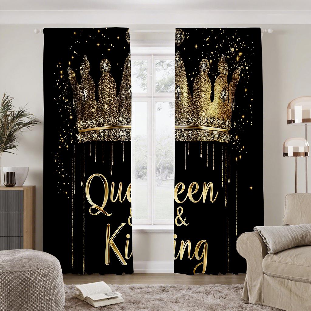 2pcs Golden Crown Printed Curtains Room Darkening Polyester Curtain Home Decor Rod Pocket Window Drapes