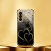 Goldene herzförmige Glas-Handyhülle geeignet für Samsung Galaxy S26 S25 S24 S23 S22 S20 FE/Ultra/Plus stoßfeste Rückabdeckung