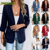 Women's Vintage Casual Solid Color Print Autumn Winter Long Sleeve POLO Neck Jacket International Designs & Coats