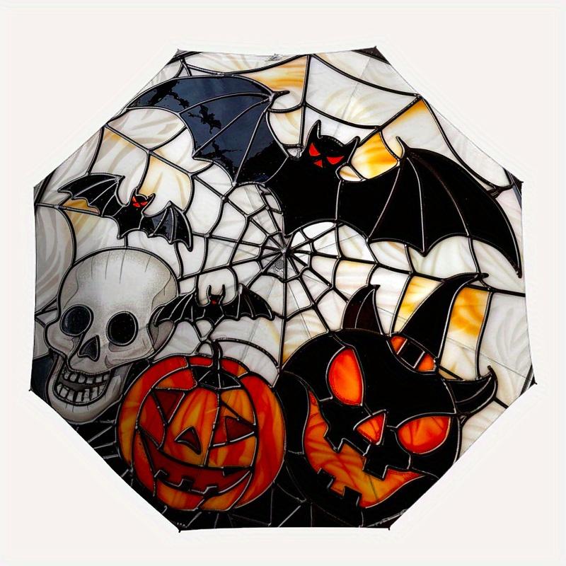 Halloween Stained Window Decorations - Bat, Skull, PumpkinDesign for Home DecorUmbrella, Portable 3-Fold Compact Umbrella for Men & Women Gift