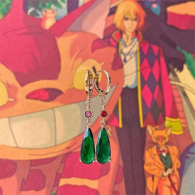 

Temperament Drop-Shaped Green Earrings for Women Anime Peripheral Women s Earrings Party Zircon Fashion Accessories Wholesale