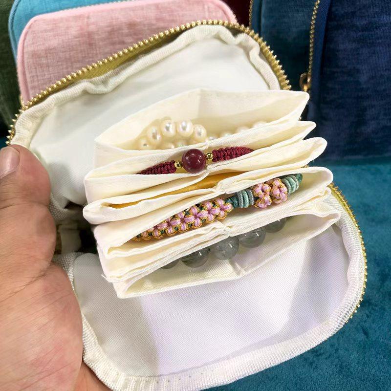 Kleines Reise-Schmucketui Tragbarer Reißverschluss mit Quaste Schmuck-Organizer mit 6 Fächern Aufbewahrungstasche für Armbänder