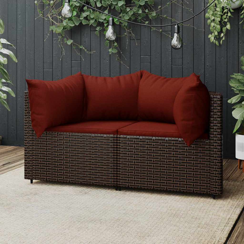 Garden Corner Sofa Set with Cushions 2 Pcs Brown Poly Rattan