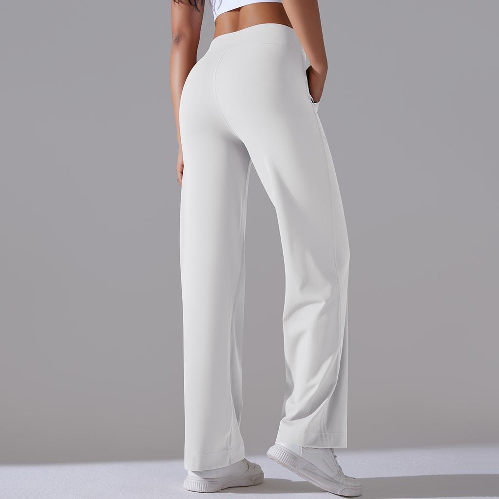 Brushed Breathable High-waist Elastic Loose Casual Pocket Wide-leg Nine-point Pants Running Fitness Yoga Leggings