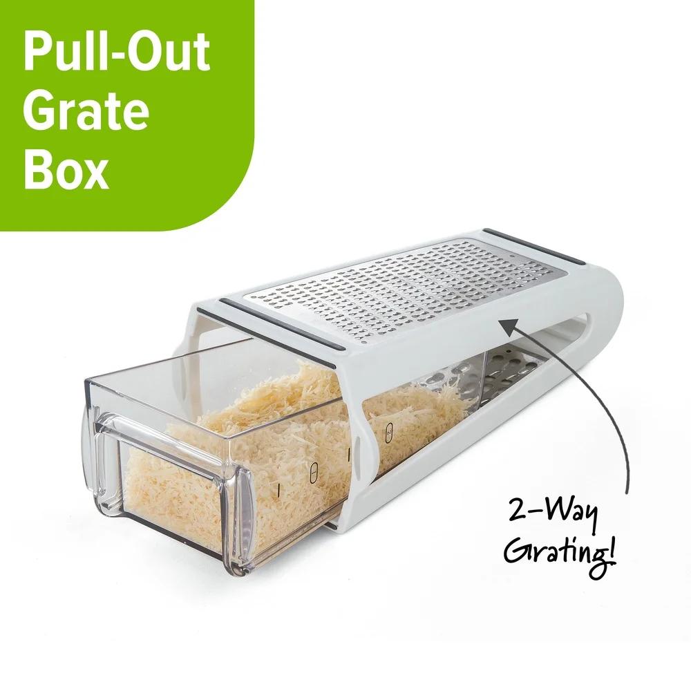 Stainless Steel Grater with 2 Cup Canister Fine and Medium Blades Measurement Marks Rust Resistant Kitchen Tool Cheese Carrots