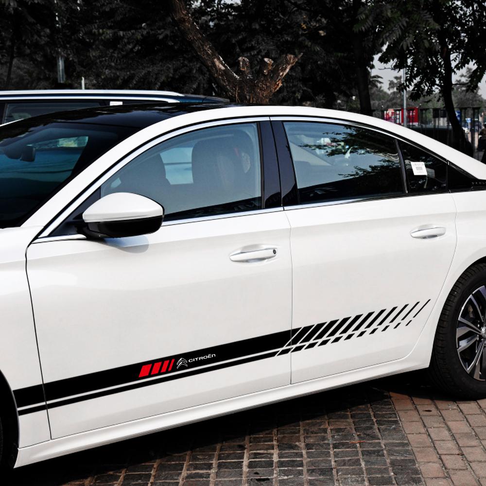 Car Door Side Skirt Stripe Stickers Racing Sport Vinyl Decals Decoration For Citroen C3 C4 C5 C8 C4L Auto Exterior Accessories Aiu256