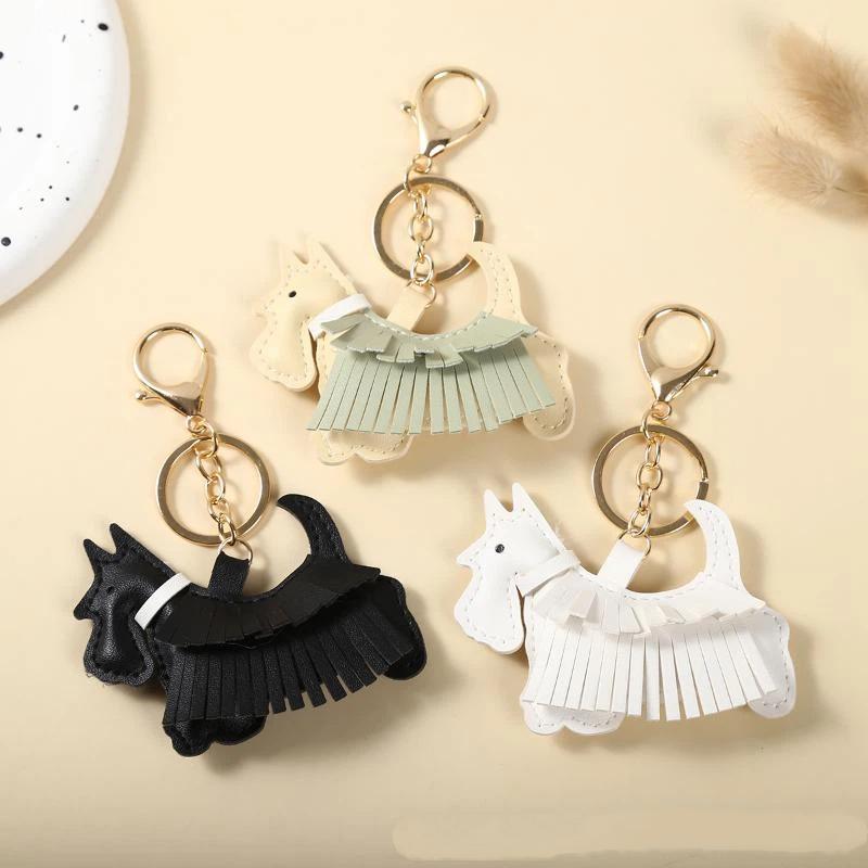 Trendy Pu Leather Schnauzer Bag Charm With Tassel Fringe Unique Car/Bag Accessory/Cute Ornament For Dog Lovers