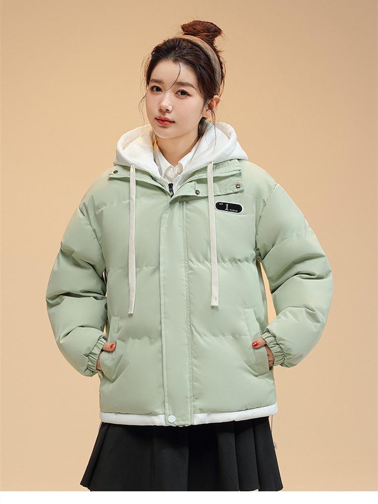 Drawstring Fake Two-piece Women's Autumn and Winter Jacket Short Hooded Jacket Loose Casual Student Warm Jacket 6 Colors
