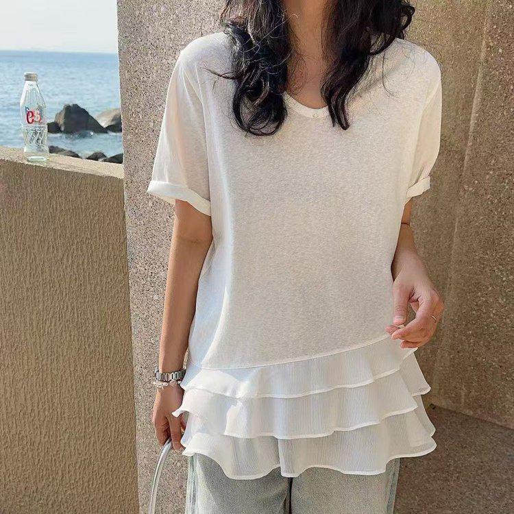 2026 Summer French Style Loose-Fit Slimming Women s T-Shirt M (recommended 45-60 kg)