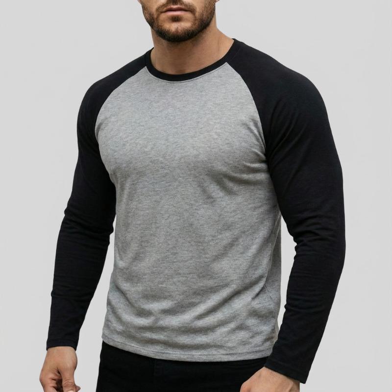 Men Crew Neck Raglan Long Sleeve T Shirt Slim Fit Casual Contrast Color Basic Daily Tops