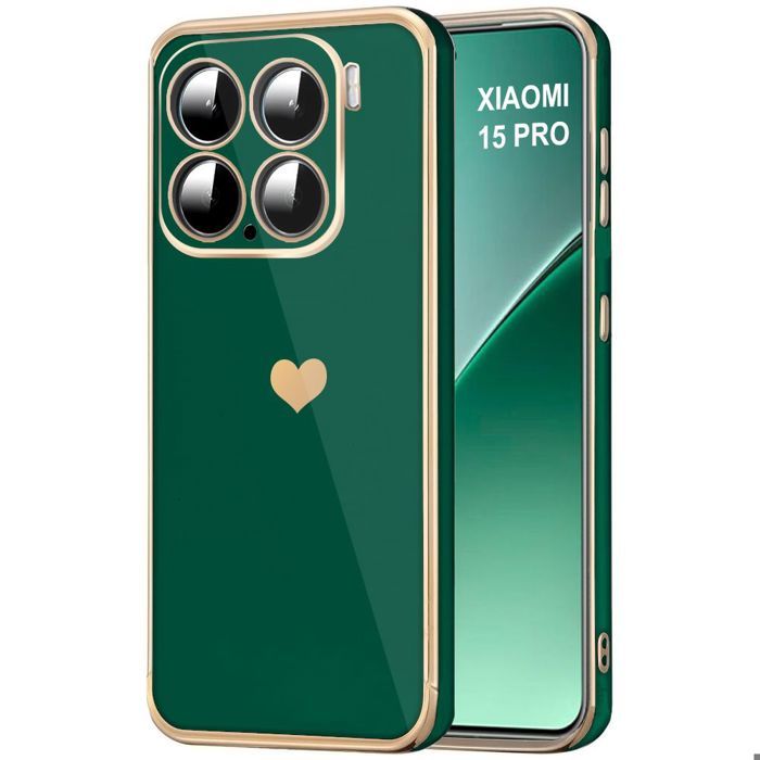 Coque de protection - E.F.CONNECTION - pour Xiaomi 15 Pro - Antichoc - Souple - Vert Nuit avec motif cœur