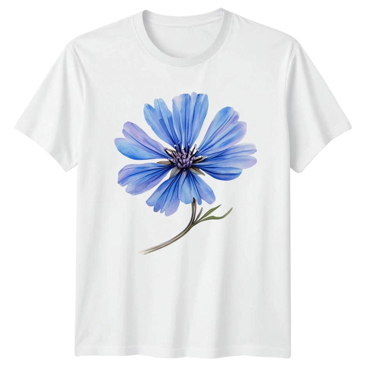 Blue Watercolor Flower Floral Nature Mens T-Shirt Womens Tee Graphic Unisex Top XXL