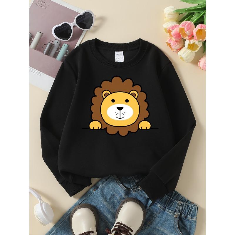 European sizes Youth Crewneck Sweatshirt with Cartoon Lion Face Design, Ideal for Sports And Casual Outfits, Soft And Cozy, Apparel for Kids And Teens