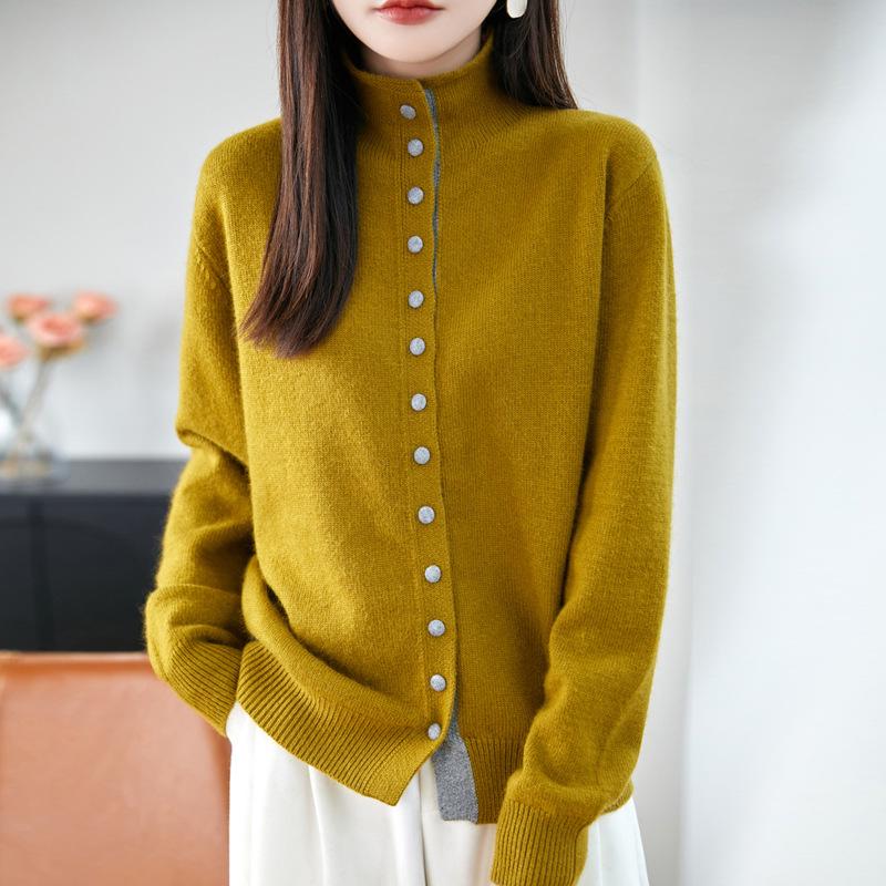 2025 Autumn/Winter Women's Soft Raccoon Fur Stand Collar Single-Breasted Sweater