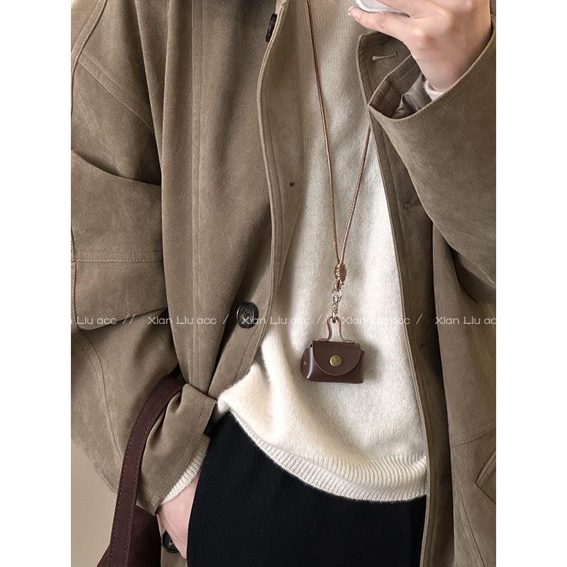 Colier portofel de monede din piele compact și elegant: Portchei cu pandantiv pentru femei cu șnur de piele și spațiu lung de depozitare pentru accesorii