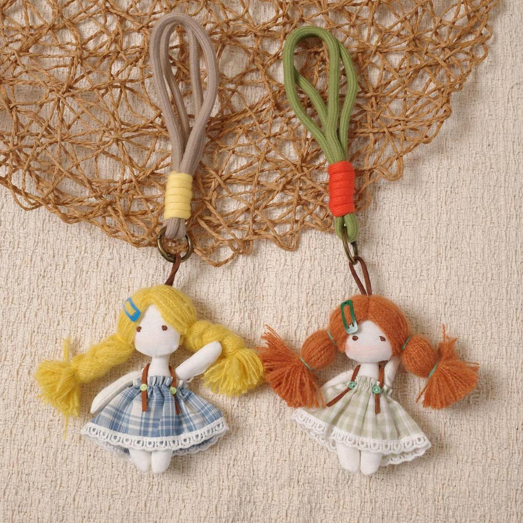 Handmade Japanese Fabric Doll Keychain - Cute Braided Girl Bag Charm