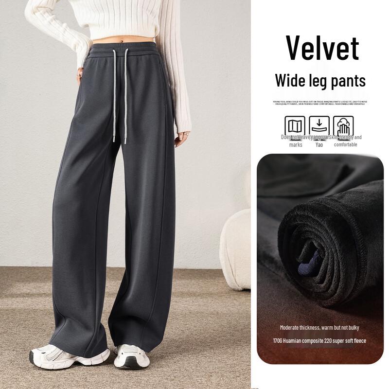 Handu Yishe Women s High-Waist Fleece-Lined Banana Casual Pants L