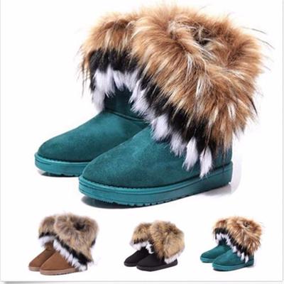 Folklore778 Fashion Women's Boots Winter Snow Boots Fox Hair Ladies Cotton Boots Comfortable Warm Women's Boots