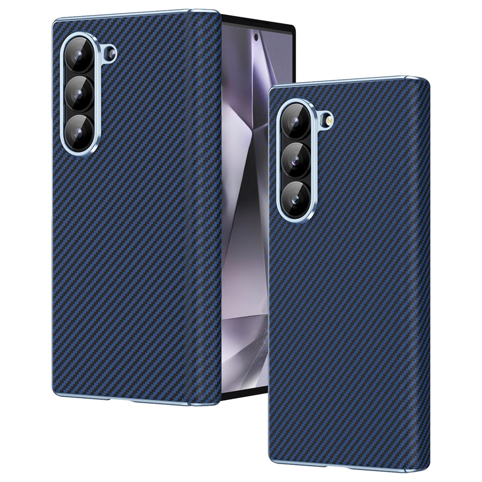 

For Samsung Galaxy Z Fold5 5G Case Electroplating Lens Carbon Fiber Texture PC Phone Cover Blue