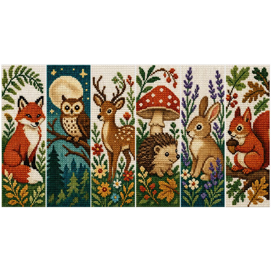 Stamped Cross Stitch Bookmark Set 6Pcs 14CT Floral Animal Pattern with Thread Needle for Adults