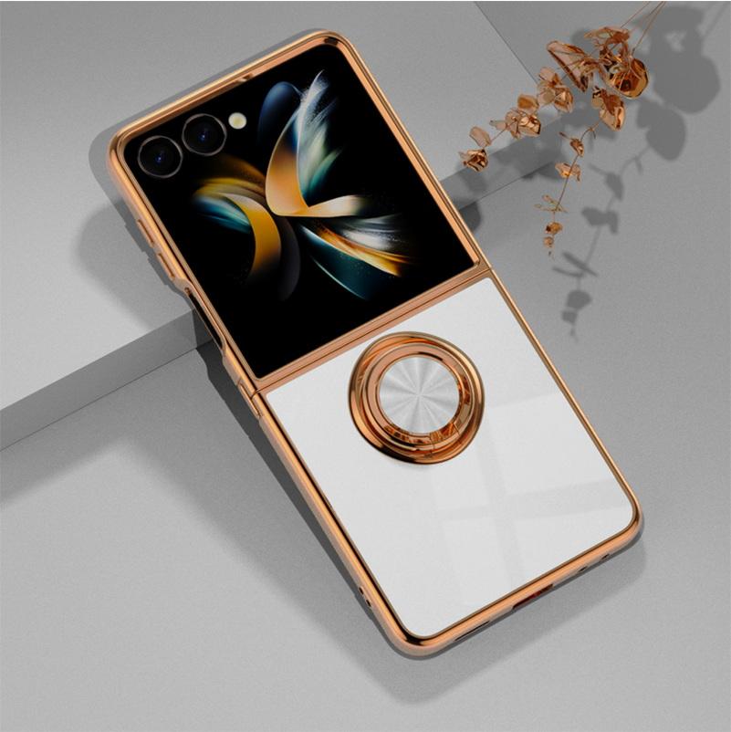 Handyhülle für Samsung Galaxy Z Flip 7 flip7 Silikonständer Schöne Beschichtung Metallringhalter Abdeckung