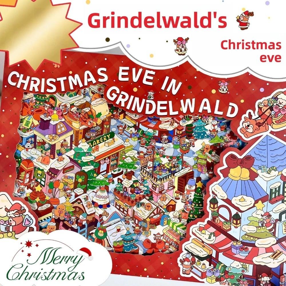 Christmas Eve 3D Landscape Stickers Extra Large Size with Tweezers Story Scene Sticker Grindelwald‘s Xmas Miniature Sticker Book