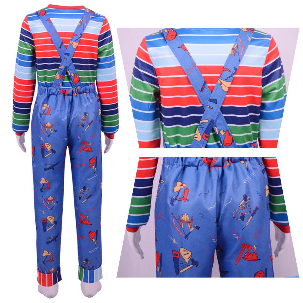 Chucky Season 2 Overalls Cosplay Costume Kids Halloween Jumpsuit Role Play Outfit Set with Striped Shirt