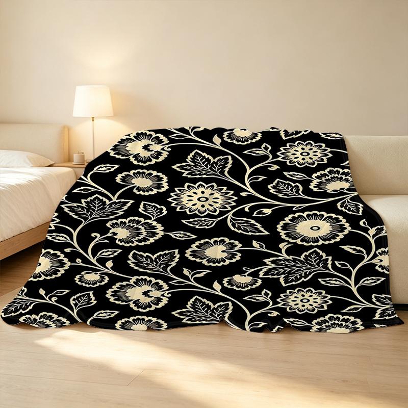 Lightweight Floral Flannel Blanket Soft Cozy Home Throw for Halloween & Christmas
