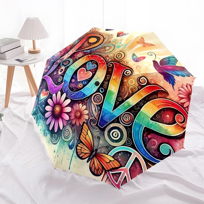 1pc Love, Peace Automatic Open/Close Umbrella, Lightweight for Women/Men, Perfect Gift - for Everyday or Holiday Eventsyy251127100